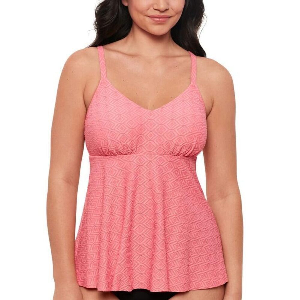 Swim Solutions Women's Textured Underwire Tankini Top Pink 12
